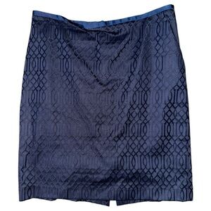J. McLaughlin Women’s 8 Navy Blue Chain Link Jacquard Cotton Pencil Mini Skirt